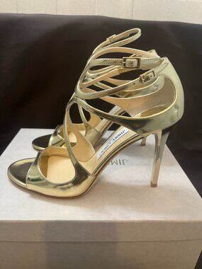 Jimmy Choo Scrappy Mirror Leather Gold Sandals